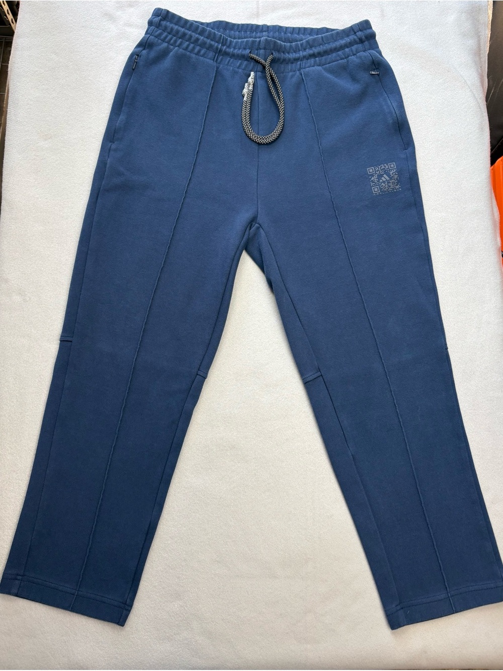 Adidas x Karlie Kloss Sweatpants Women’s M Blue Fleece Joggers QR Code Zip Pocke